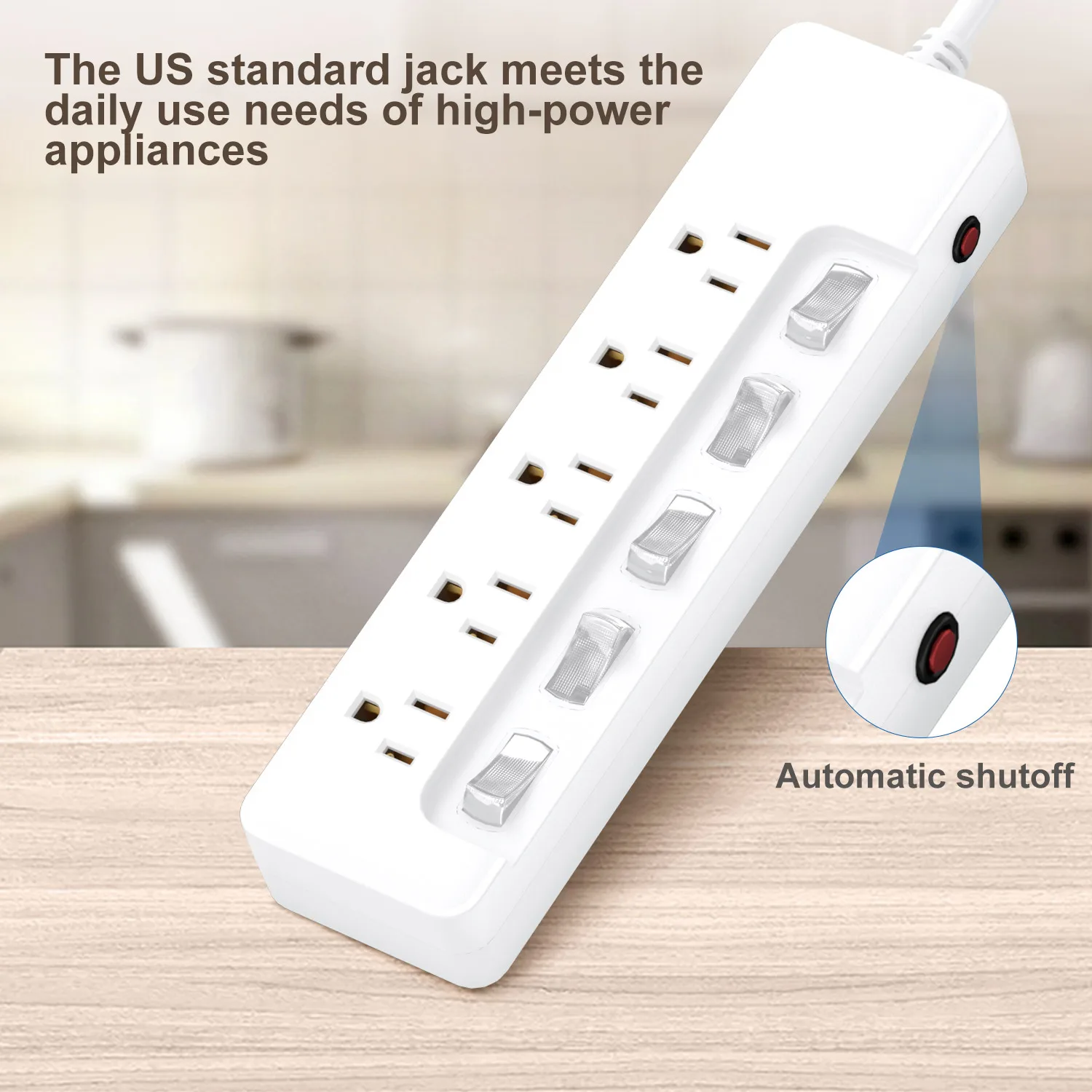 2023 New  US Standard  Socket  Fashion White Electric Power Strips  Home Office Charging Station 2ft Power Cord 2m