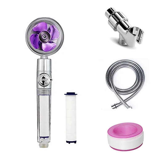 Handheld 360 Power Turbo High Pressure Propeller Rain Fan Filter Shower Head Shower Hose Set with PP Cotton