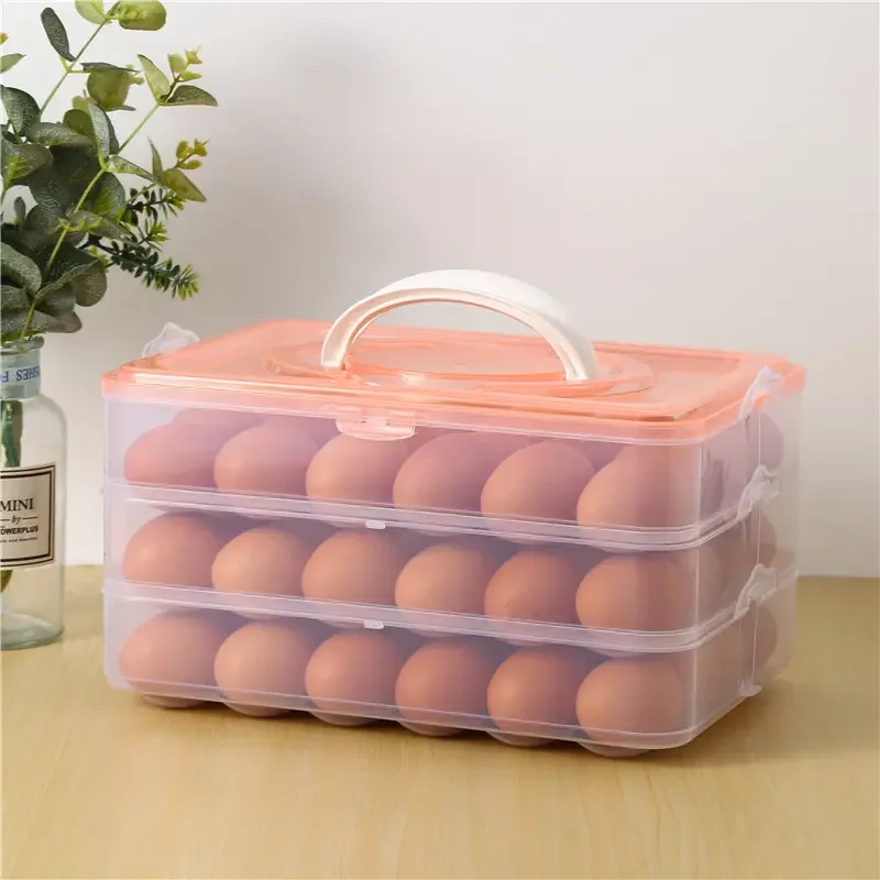 Large portable refrigerator food eggs storage box 24 egg tray kitchen dust-proof storage box with cover