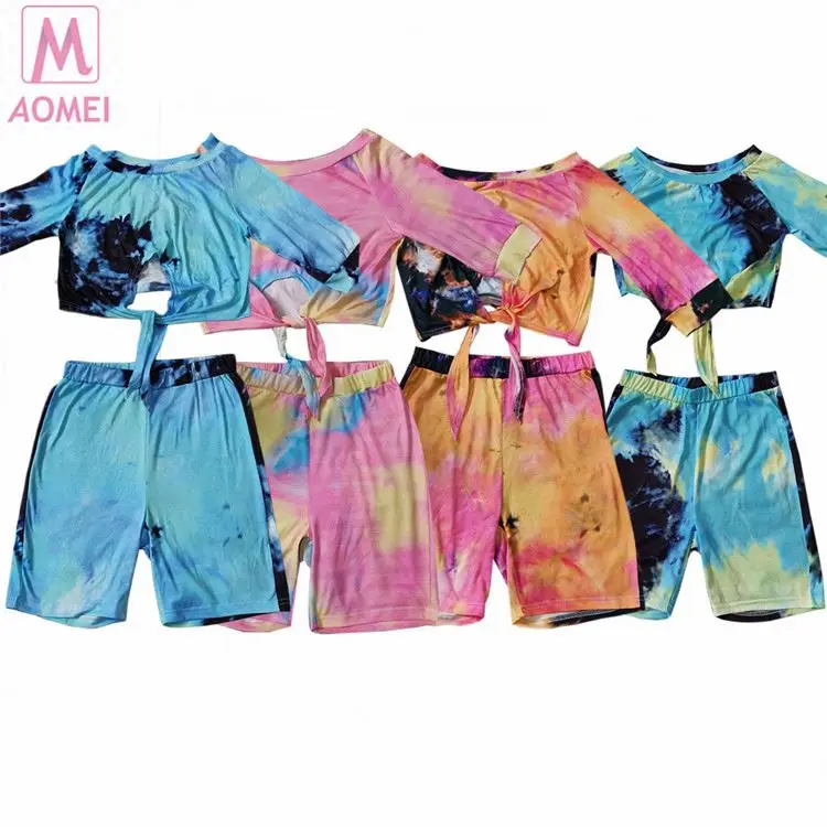 
Y4061 Summer Clothing Two Piece Tie Die 2 Pcs Track Suit Outfits Sports Clothes Two Piece Set Women Clothing For Women 