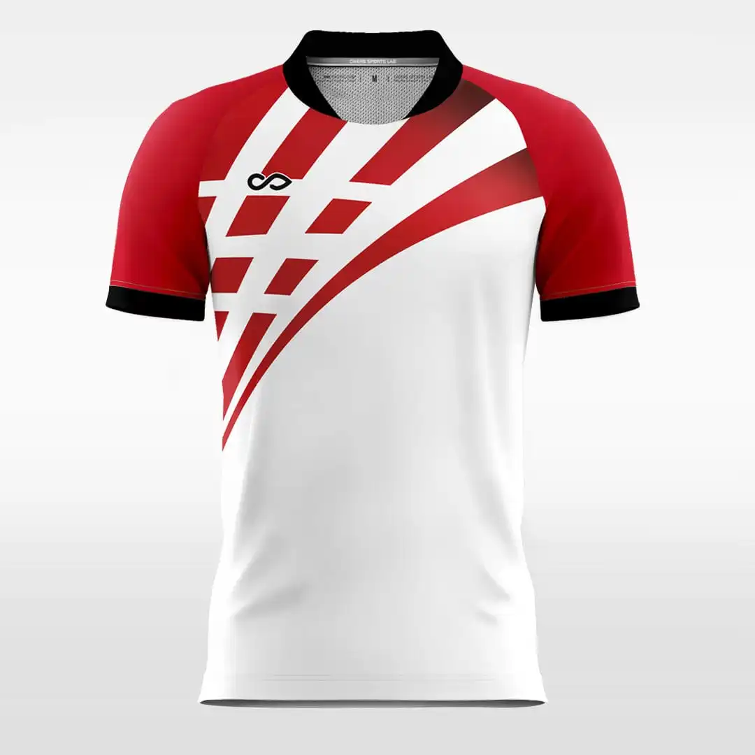 Beta Tech Mens Breathable Knitted Red White Soccer Jersey Uniforms Fussball Trikot