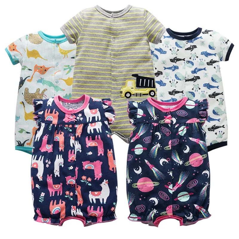 Wholesale Summer Colorful Stripe Soft Cotton Baby Romper Cheap Baby Clothes Custom Logo Baby Short Sleeve Romper Unisex