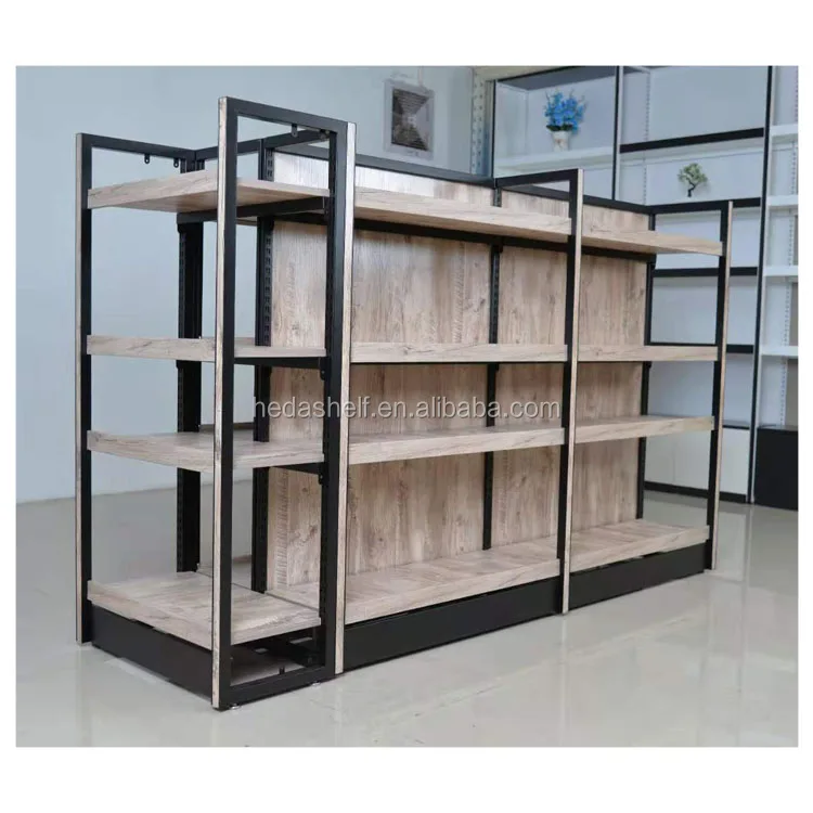 Modern factory price store shelving display racks rustic wooden shelves Storage Shelf for supermarket