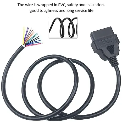 16 Pins J1962 OBD2 OBD-II Male Connector to Open Plug Wire OBD Diagnostic Extension Cable for DIY OBD Open Cable Thickened Cable