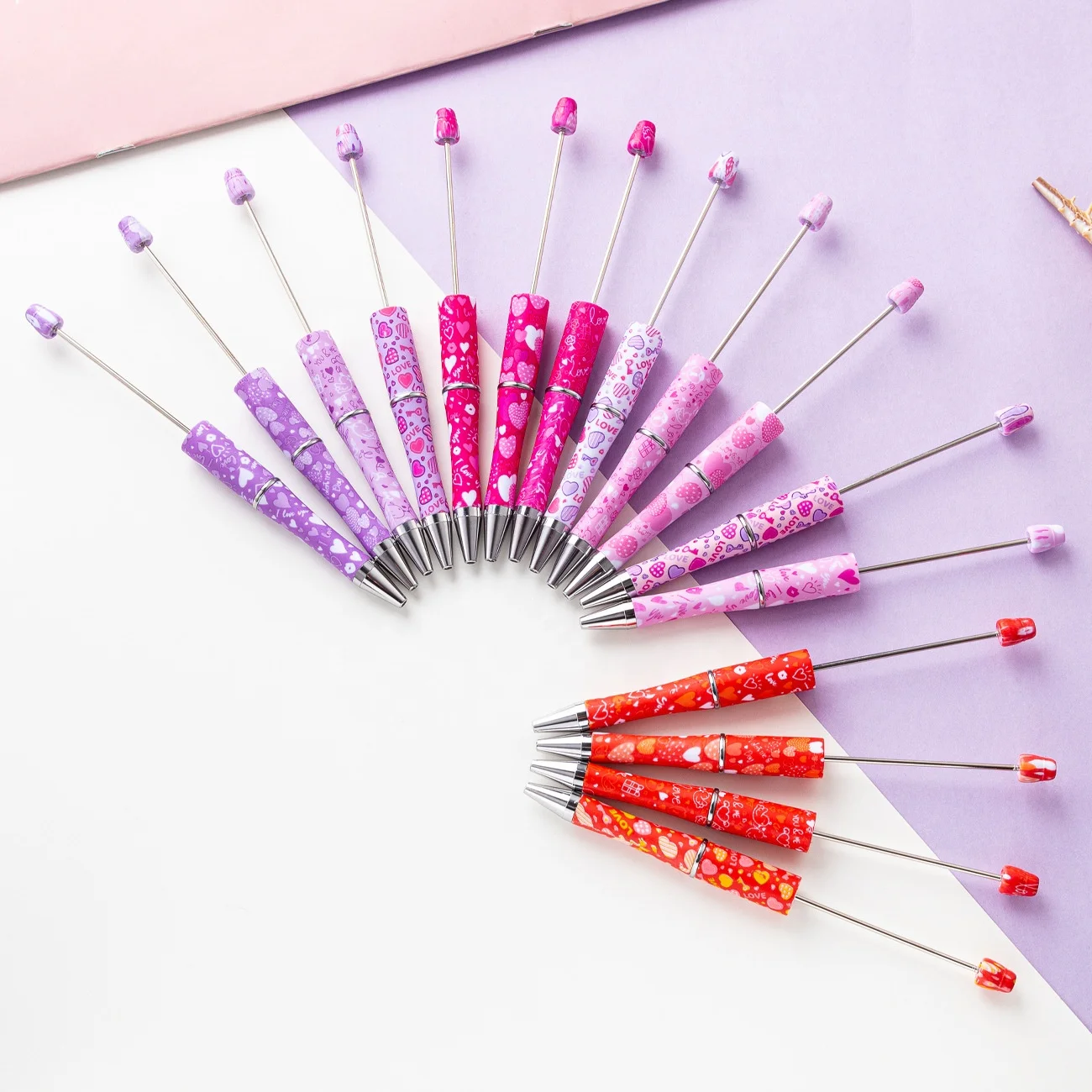 Valentine Gift Heart Plastic Beadable Pen Refills Black Ink Smooth Writing Pen Refills Beaded Ballpoint Pen for DIY PPL Gift