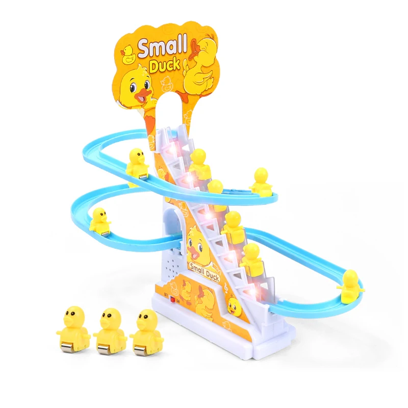 Music Light Rail Car Game Little Small Duckies Electric Climbing Race Rrack Ducks Climb Stairs Toys