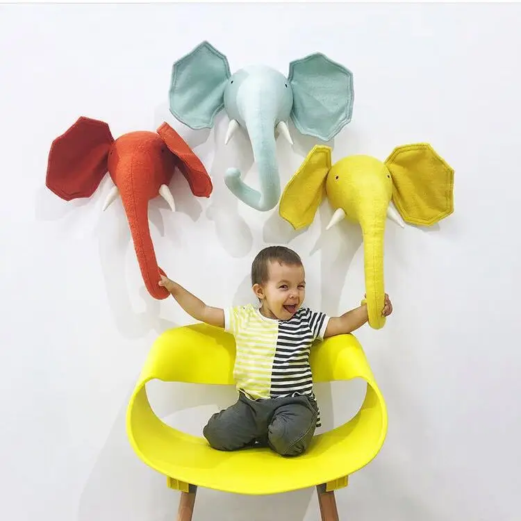 Hot Sale New INS Nordic cute animal head wall decoration kids room decoration hanging Elephant baby room home animal decoration