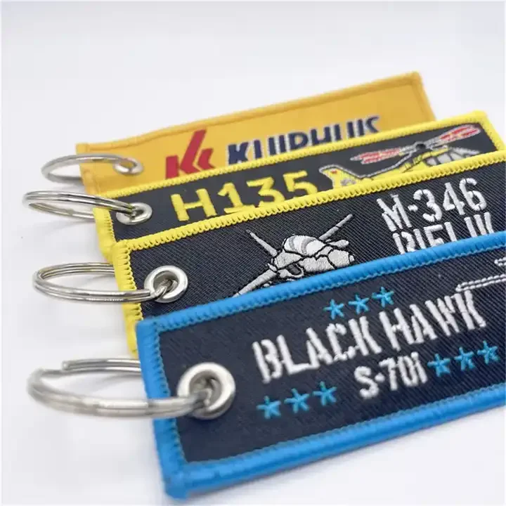 Factory custom pattern logo Embroidery Jet tag Wholesale promotion Embroidery key chain fabric key chain