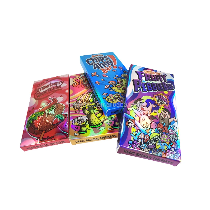 Chocolate Bar Packaging Box Packaging Custom Holographic Cartoon Resistant One Gummy up Edible Mushroom Chocolate Bar Child Food