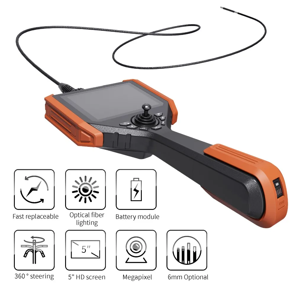 New 3 meter Detachable Cable Handheld Endoscope Camera 6mm 1mp Industrial Borescope With 5inch Ips Screen For Drain Pipe