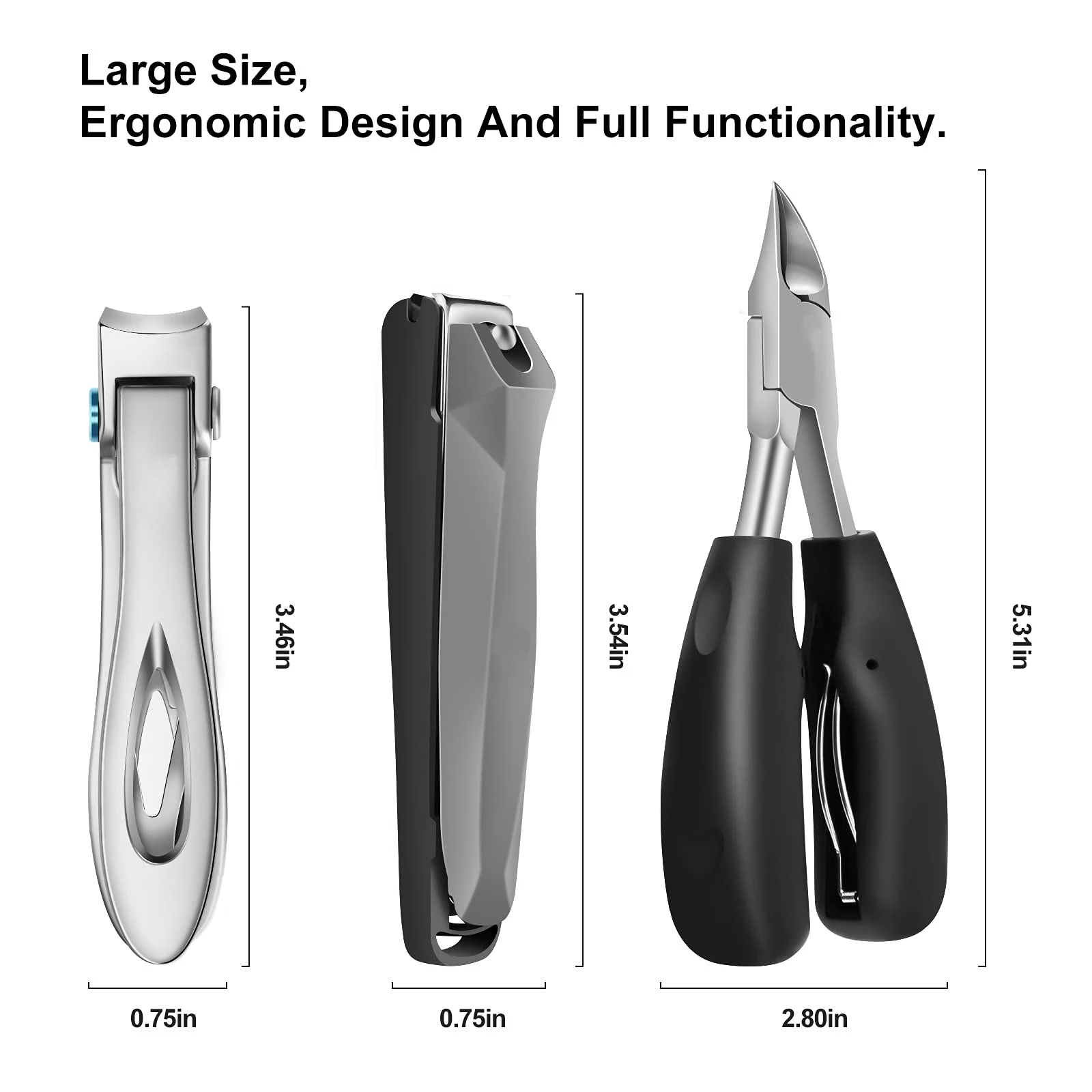 5 Pcs Large Nail Clippers Set Thick Nails And Ingrown Toenail Sharp Heavy Duty Toenail And Fingernail Nail Clippers