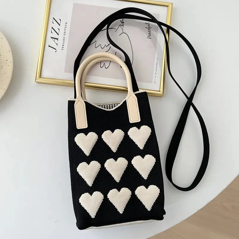 Wholesales Fashion Crochet Phone Sling Handbag Knit Woven Women Candy Cute Colors Quilted Phone Sling Shoulder Bags