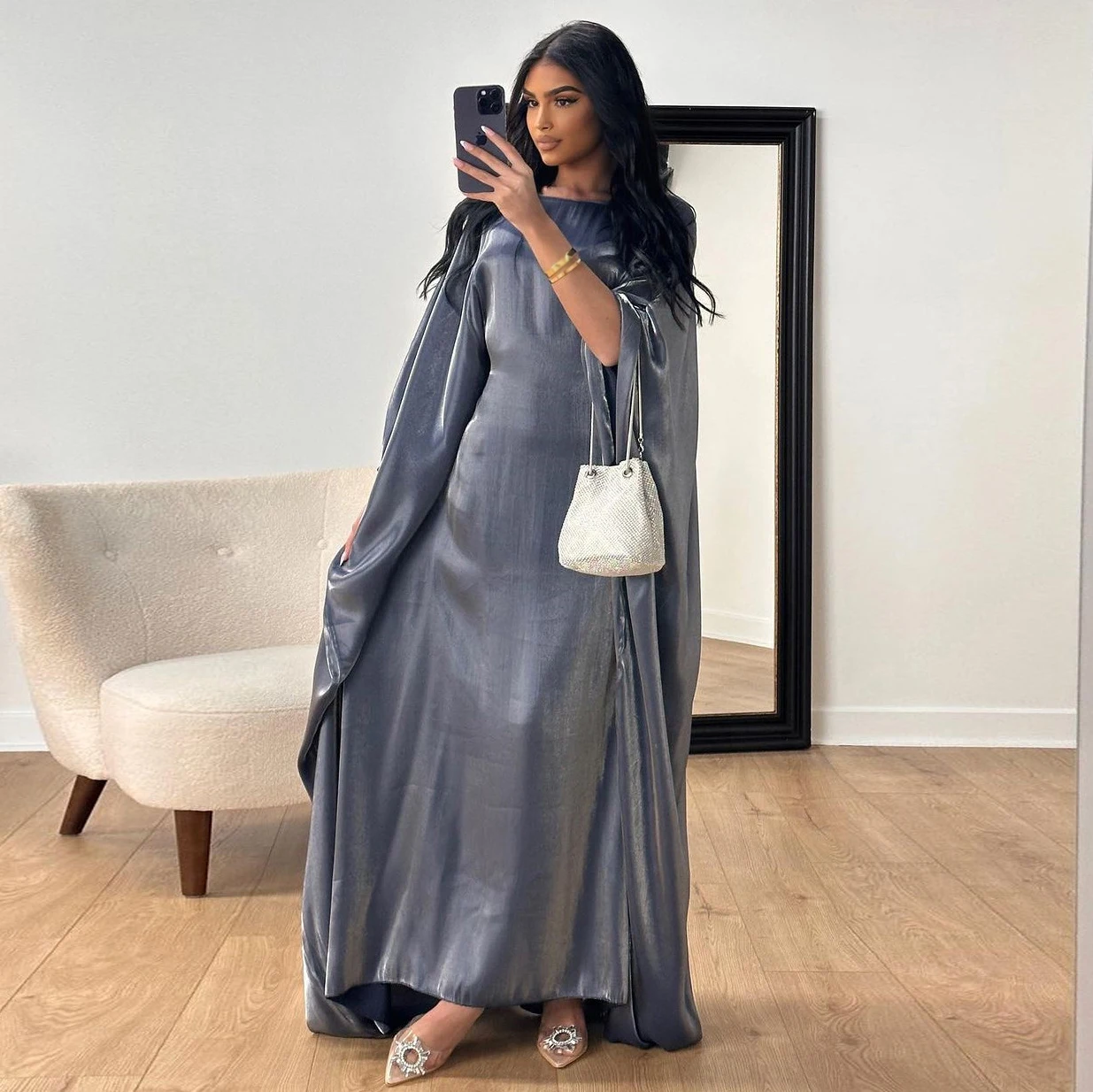 2024 Modest Ladies Long Sleeve Party Abaya Dress Islamic Clothing Dubai Turkey Long Muslim Women Dresses