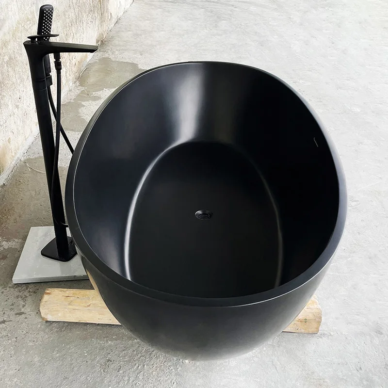Bathtub Price Bathroom Freestanding Bathtub Shower Solid Surface Tub Grey Artificial Stone for Adult Black Modern KKR Drainer