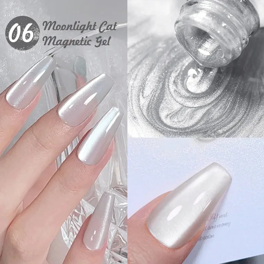 8ml 9D Porcelain White Moonlight Gel Nail Polish Reflective Glitter Cat Eye Gel Polish Permanent Enamel for Uv Nails