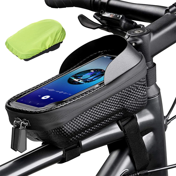 Polyester Bike Handlebar Bag,Waterproof Bike Storage Front Bag with Transparent Pouch Touch Screen and Removable Shoulder Strap