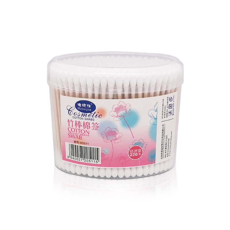 Eco-friendly sterile reusable 220pcs cotton swab stick wood 7 cm