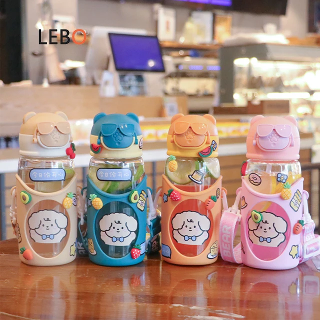 Unique 20oz Bpa Free Plastic Cartoon Kids Back to School Water Bottle 2023 for Kids 600ml with Sleeve and Strap and Flip Top Lid
