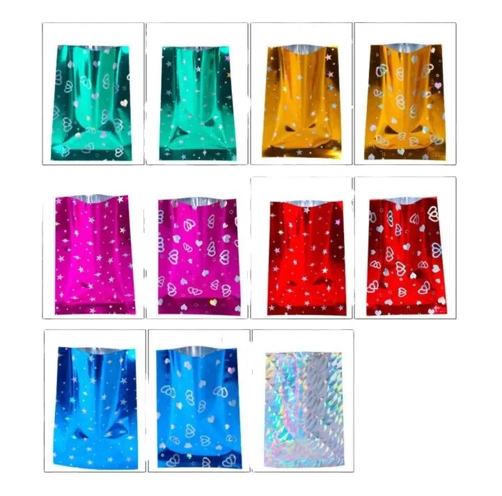 Colorful hologram heat seal flat bag jewelry snack cosmetic bag