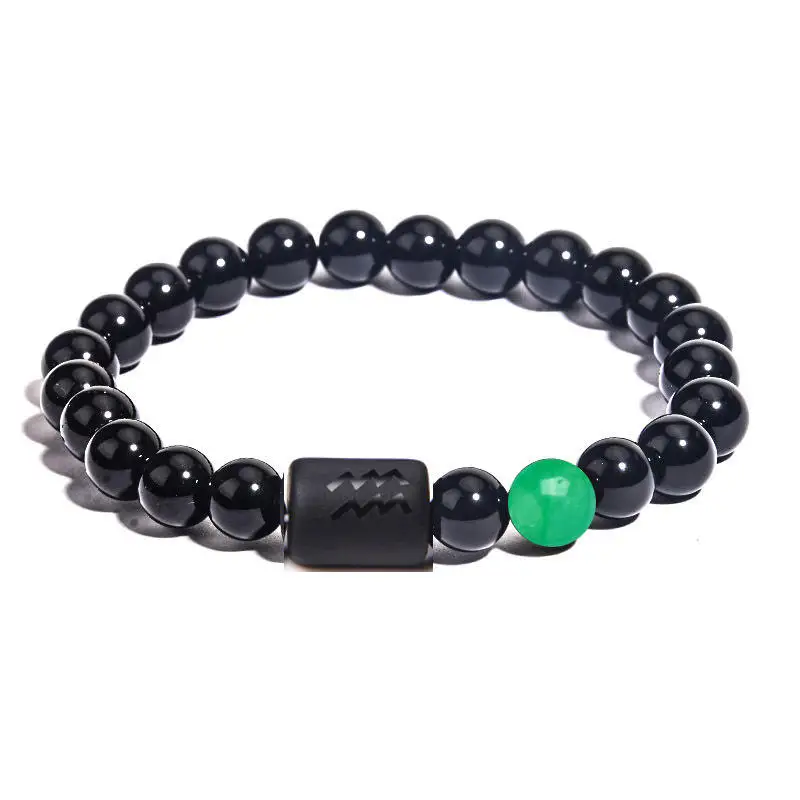 8mm Gem Bracelets 12 Star Sign Constellations Horoscope Lucky Beaded Bracelet Natural Crystal Stone Black Onyx Stone Bracelet