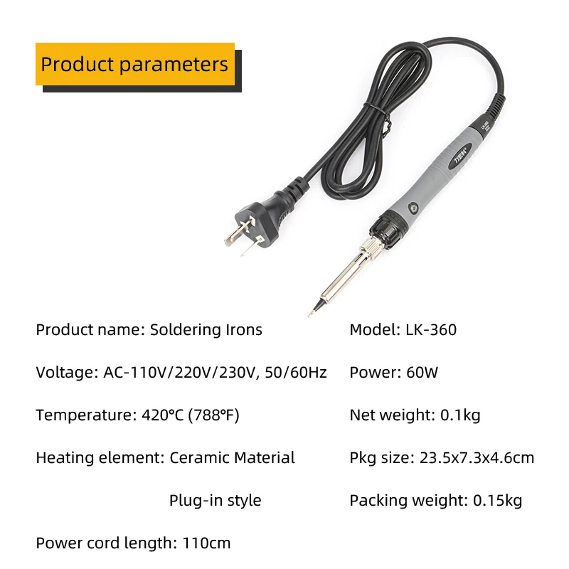LK360-A Electric Welding Iron Pen Ceramic Heater Portable Soldering Irons Welder with Stainless Steel Sleeve for PCB Rework 60W