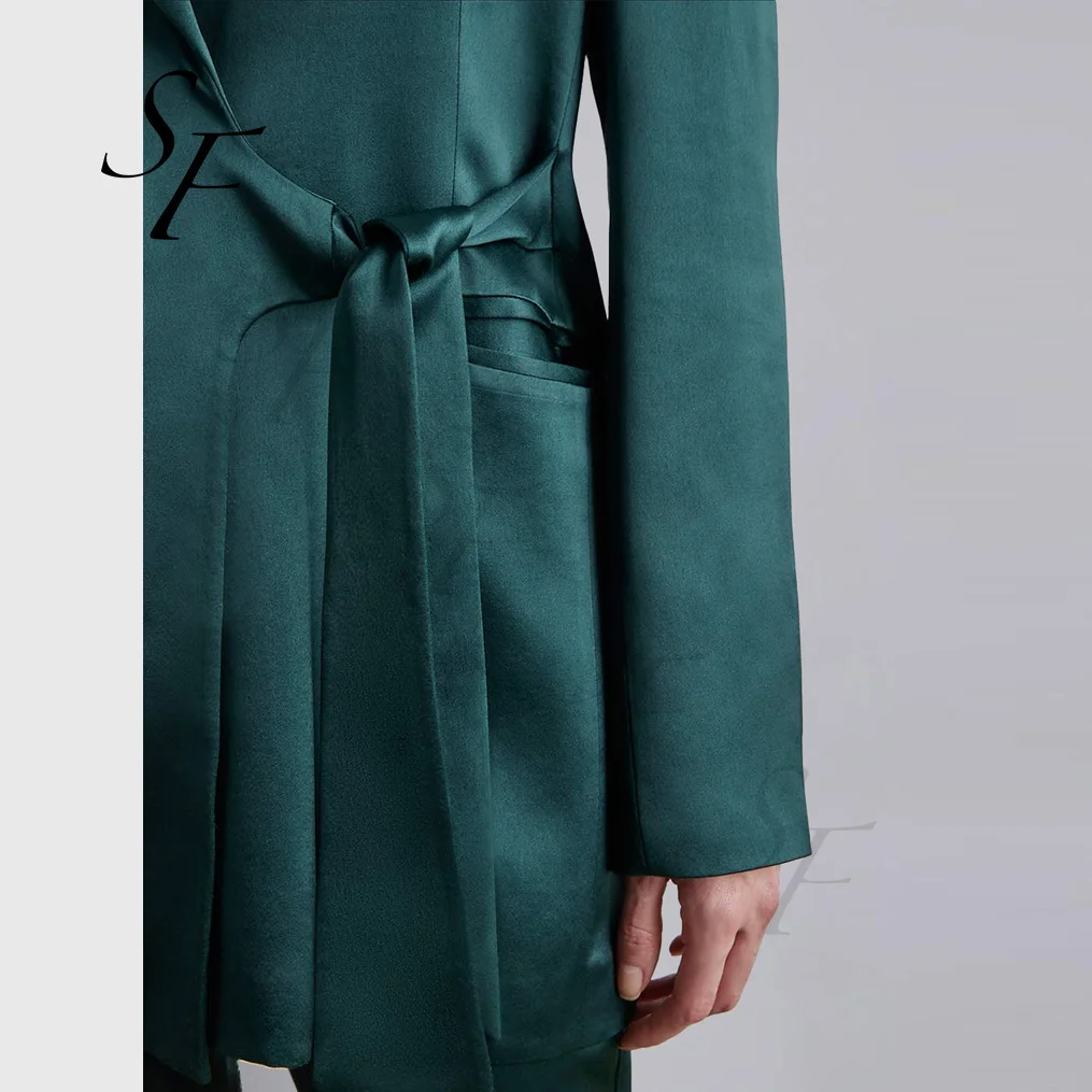 Custom spring autumn new products classic fashion high quality casual belted oversized plus size women tie-waist blazers