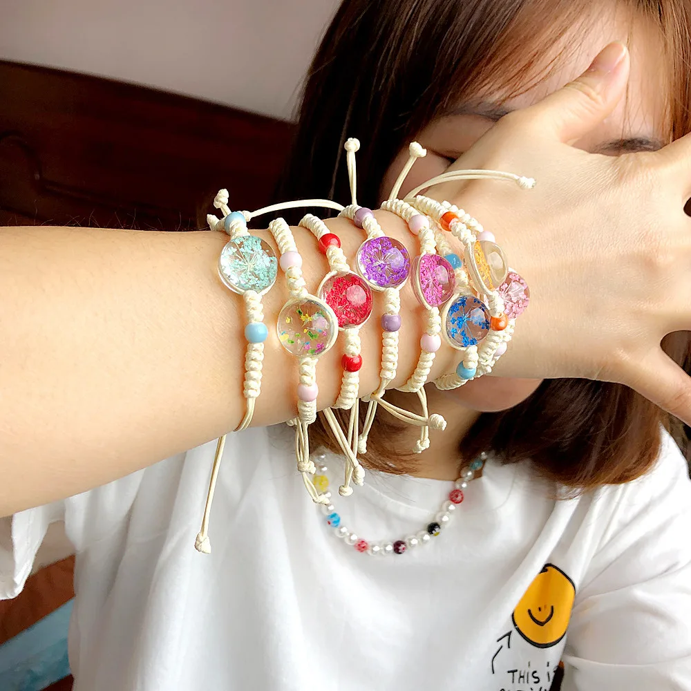 New Arrival Handmade Rope Bracelet Boho Tree Of Life Crystal Ball Bracelets Dried Flowers Bracelet Jewelry for Girl