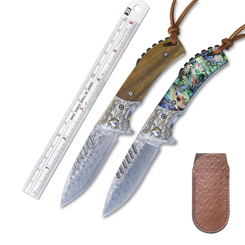 Nazhaosen Damascus Folding Knife Jungle Survival Hunting Knife Outdoor Self-defense Stainless Steel Slide Open Polishing CN;GUA