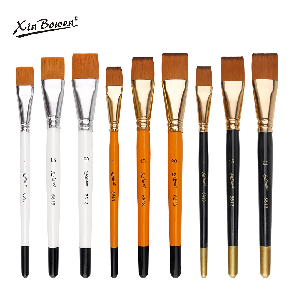 Xin Bowen wholesale paintbrush 3pcs flat nylon brush acrylic paint brushes for art painting