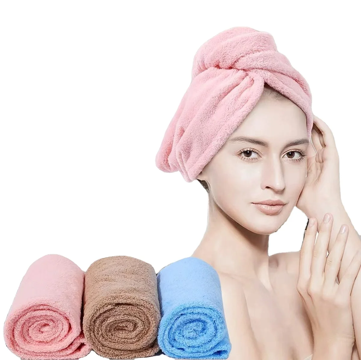 Super Absorbent Thick Microfiber Hair Drying Towels Hair Turban Rapid Drying Towels for Hair with Button