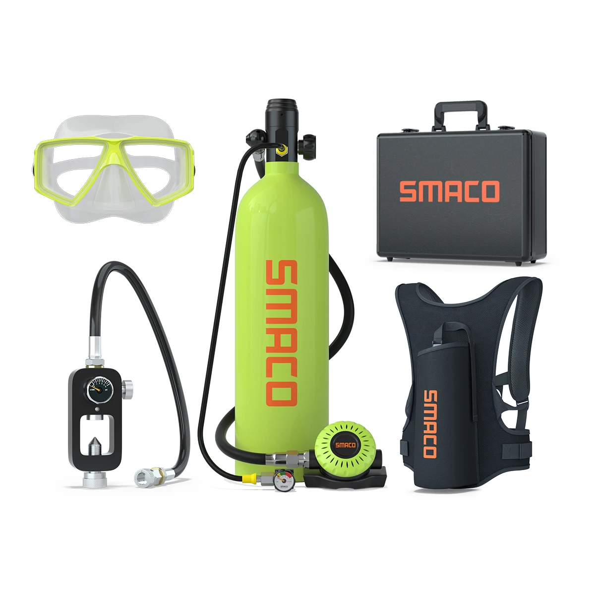 SMACO 2L Scuba Diving Cylinder high volume Tank Set up to 25 minutes dive underwater breathing diving equipment
