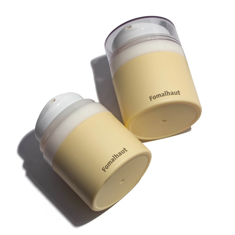 Plastic PP Pump Cap Matte Moisturizer Cosmetic Cream Vacuum Packaging Airless Pump Emulsion Jar Yellow