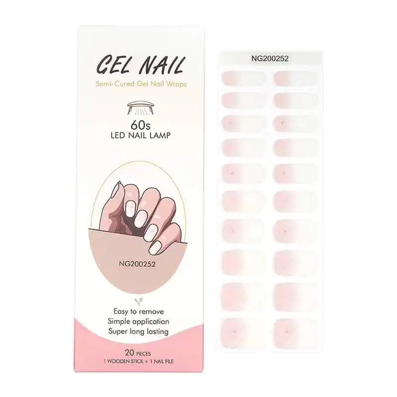 UV Lamp Compatible Gel Nail Strips Long-lasting Full Nail Wraps with Easy Application Salon Quality French Style Nail Stickers