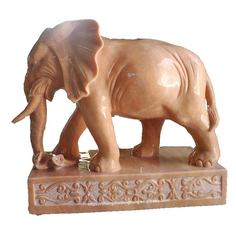Wholesale natural yellow marble stone elephant stone elephant statue custom marble elephant sculpture for outdoor garden