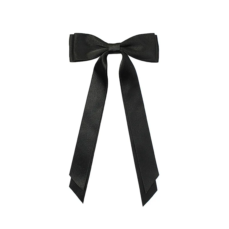 Wholesale Solid Color stain Bow Hair Accessories Double Layer Long Ribbon Bow Hair Clips For Women Girls