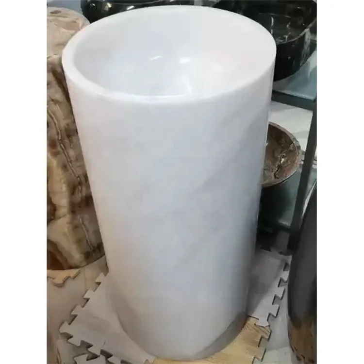 Guangxi white bathroom floor modern natural marble stone pedestal sink