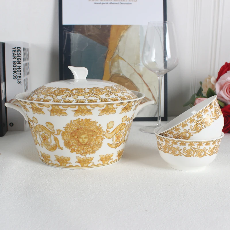 2024 New Factory Price Hot Sale Ceramic Porcelain Soup Tureen Cooking Pot With Lid
