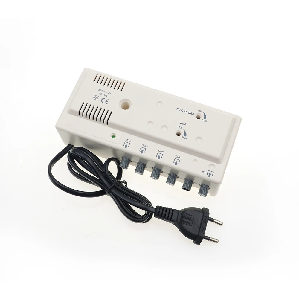 Indoor multiband antenna tv amplifier housings cable tv 1 in 4 out VHF 20dB indoor tv antenna signal amplifier