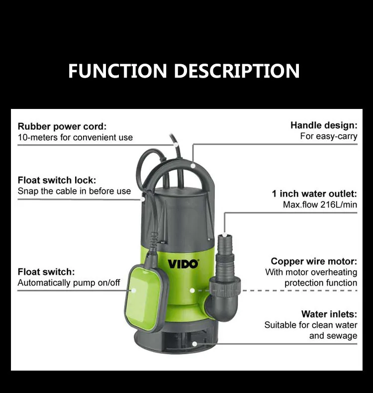 VIDO 750W ac submersible pump pumps for dirty water