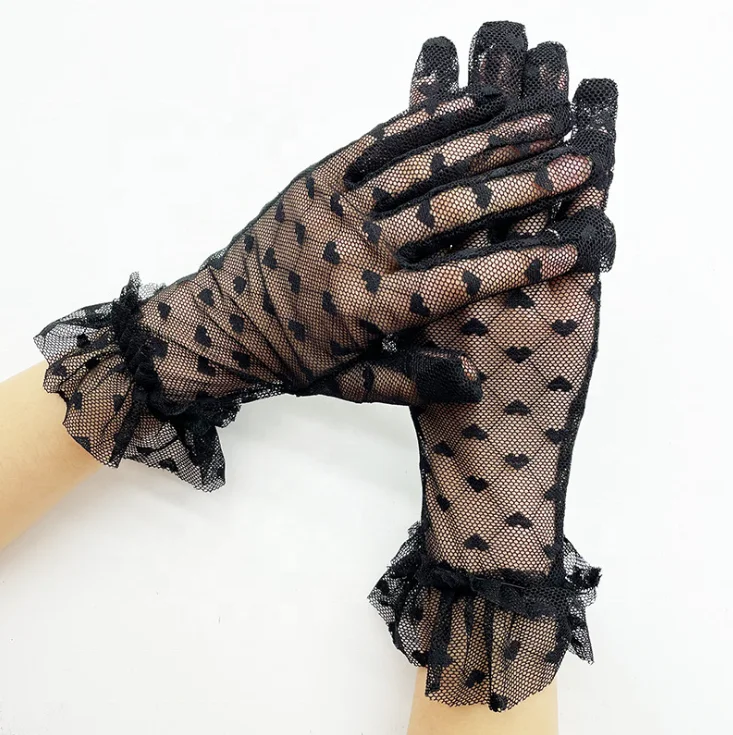 
Short Lace Heart-Shaped Sexy Stretch Summer Riding Sunscreen Wedding Bridal Gloves 