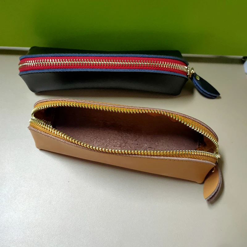 Amazon hot sale custom PU leather black color pen pencil zipper case pouch bag for school stationery