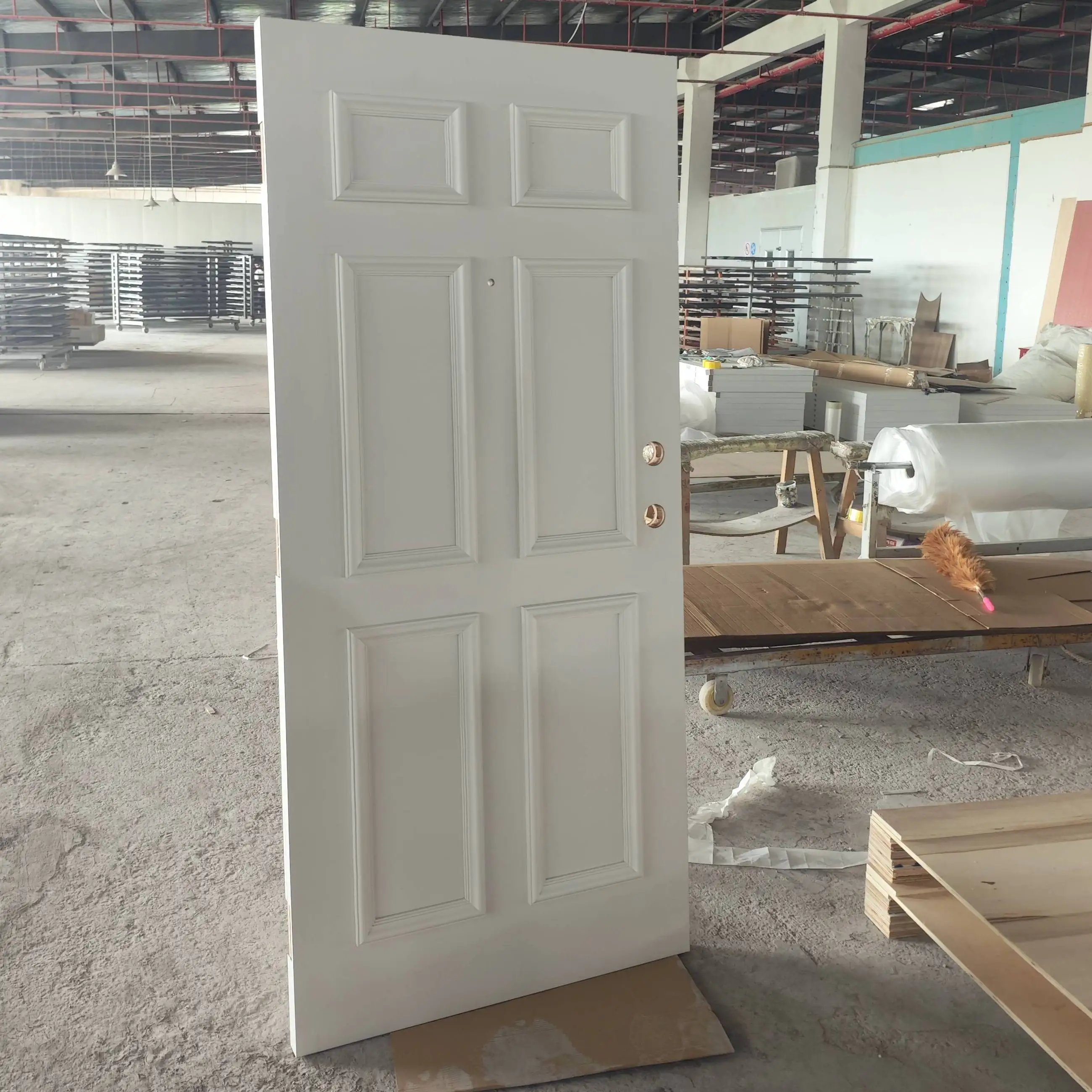 Modern Solid Core 6 Wood Panel Interior Doors with Decorative Lines for Houses