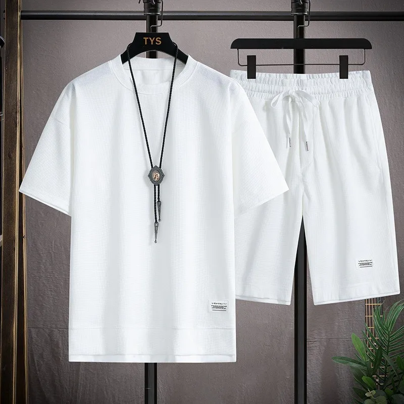 Liu Ming Hot Products 2025 Custom Logo Summer Men s Waffle Sets Casual T Shirt Tracksuit Loose Sports Shorts Suits