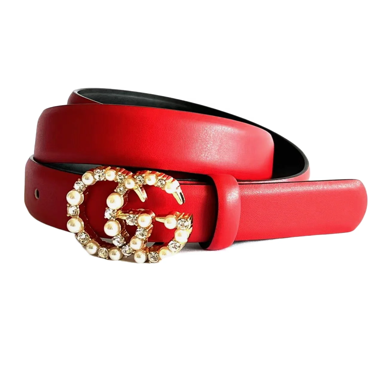 2022 New Fashion Rhinestone Belts with  Shiny Diamond Crystals for Women in Red color Pu or leather workable