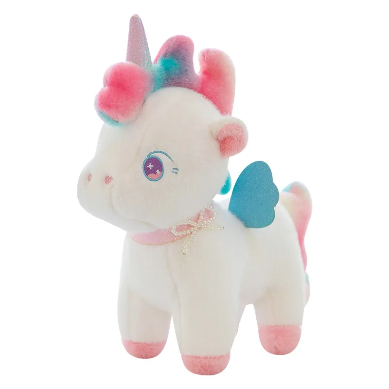 2024 Custom Pink White Rainbow Unicorn Plush Soft Stuffed Animal Plush Unicorn Horse Plush Toy Rainbow Toys Pretty Gift
