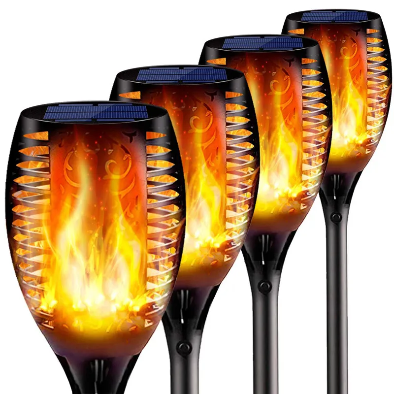 Flame pillar light yard pole lamp 12/33/51/72/96 leds outdoor waterproof led garden solar lights spike solar light led garden