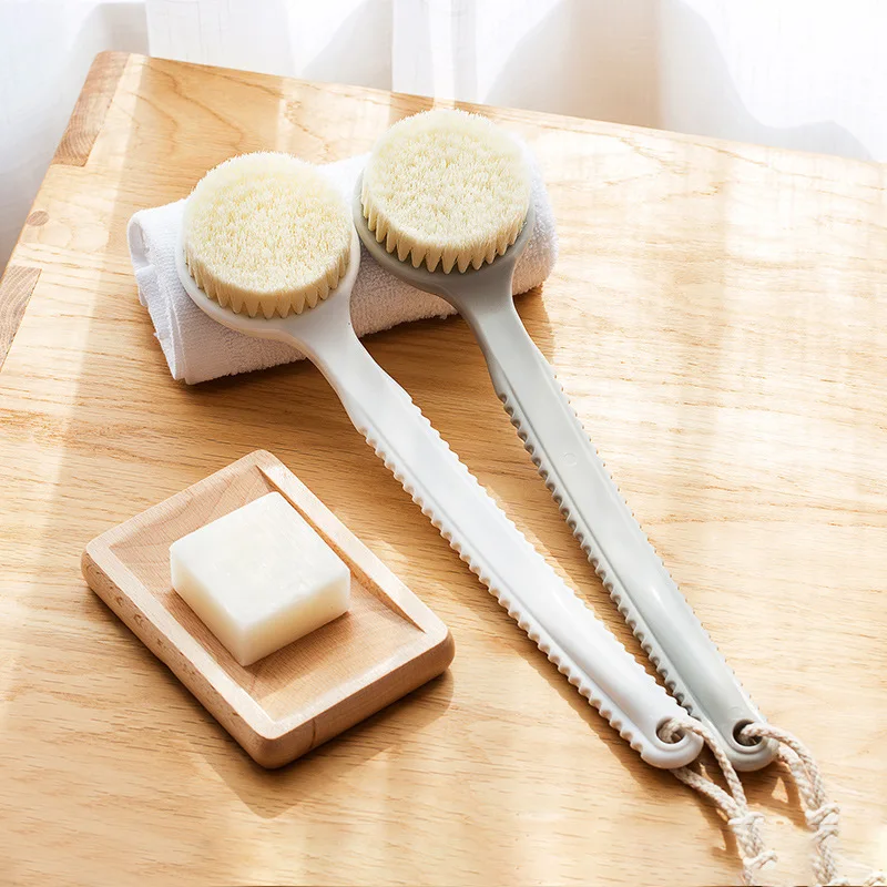 Wholesale Adult Bathing Brush Set Long Handle Soft Loofah Hair Wood Body Scrub Bag Bristle Skin Rubbing Bath Ball Towel Included