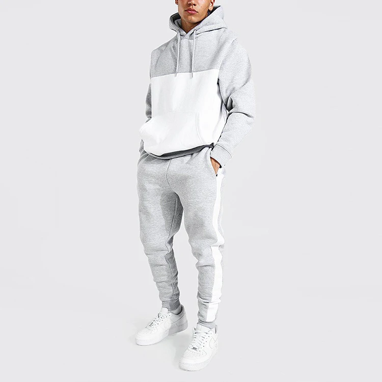 wholesale men sweatsuit private label jogger tracksuit custom logo cotton color block fitness sportswear designers suits set