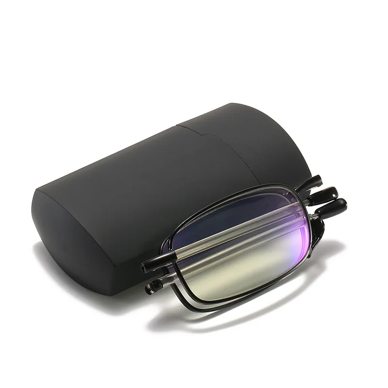 Hot selling metal frame small reading glasses anti blue light folding reading glasses portable cases
