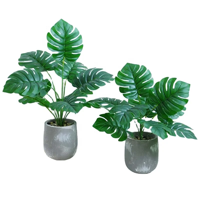 Artificial bonsai potted  tropical plants Artificial palm trees potted Monstera bonsai